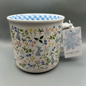 Shabby Chic Rabbit And Floral Mug With Blue Gingham Interior Easter Spring NEW